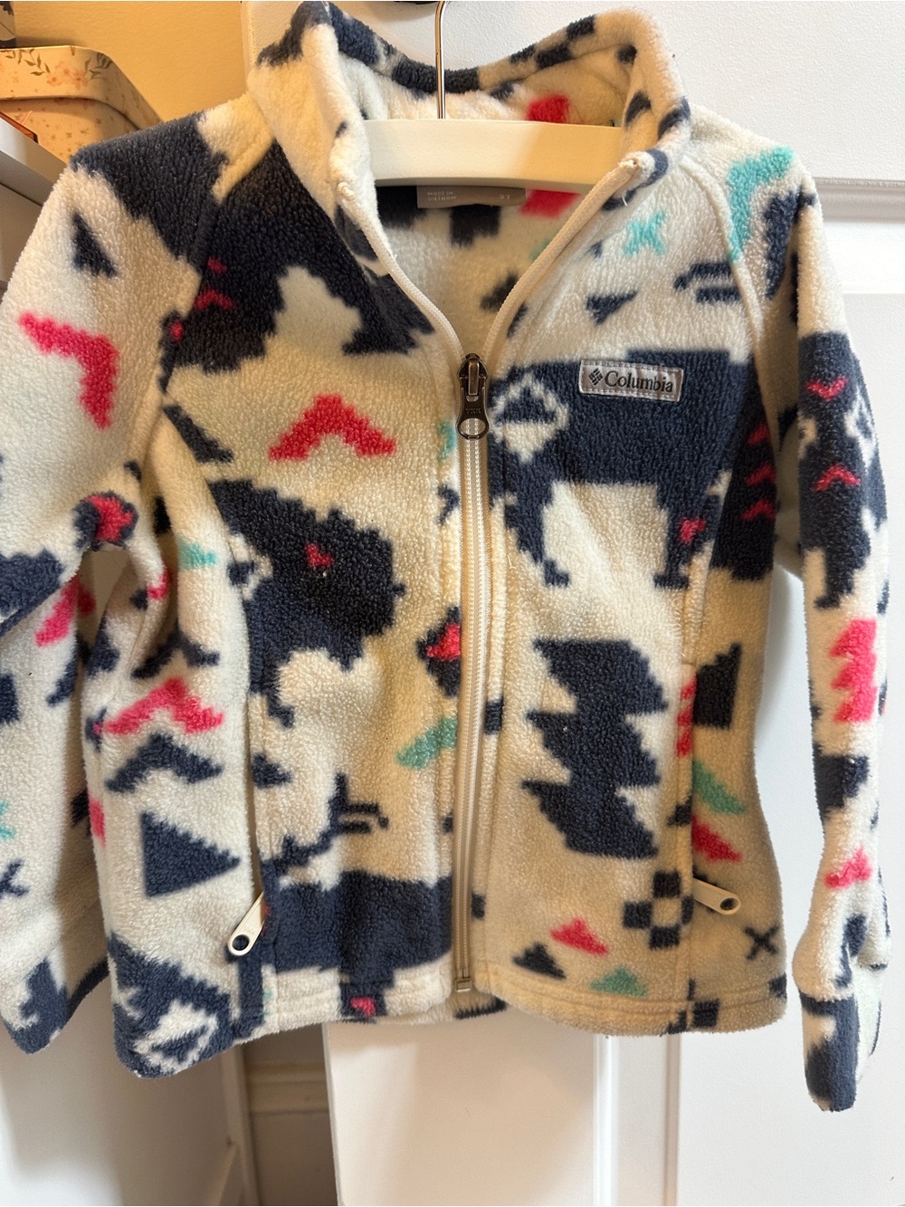 Columbia Cream & Navy Aztec Fleece Zip Jacket Sz 3T